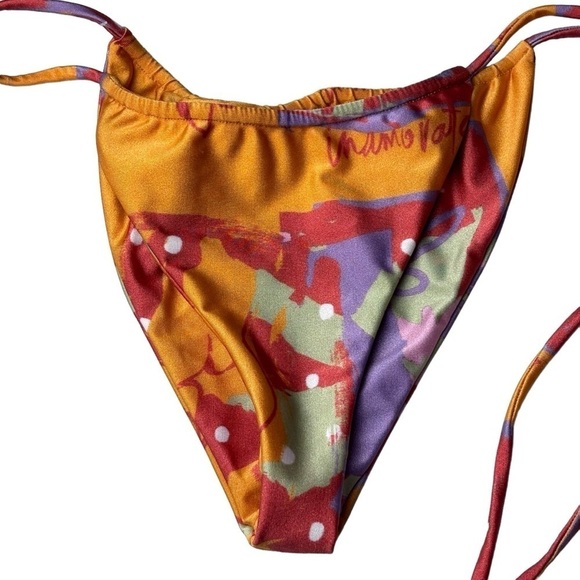 INAMORATA LAS OLAS BOTTOM TIE SIDE RUCHED INKED SAFFRON BIKINI BOTTOMS - Picture 5 of 10
